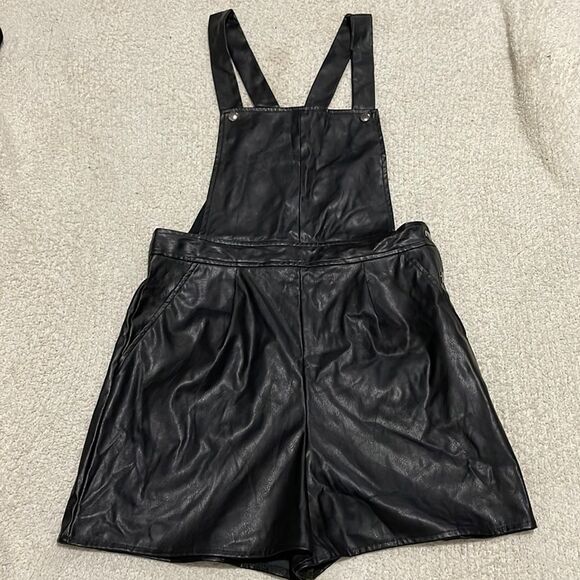 ASOS- 6. Faux Leather Overall Shorts - Picture 1 of 8